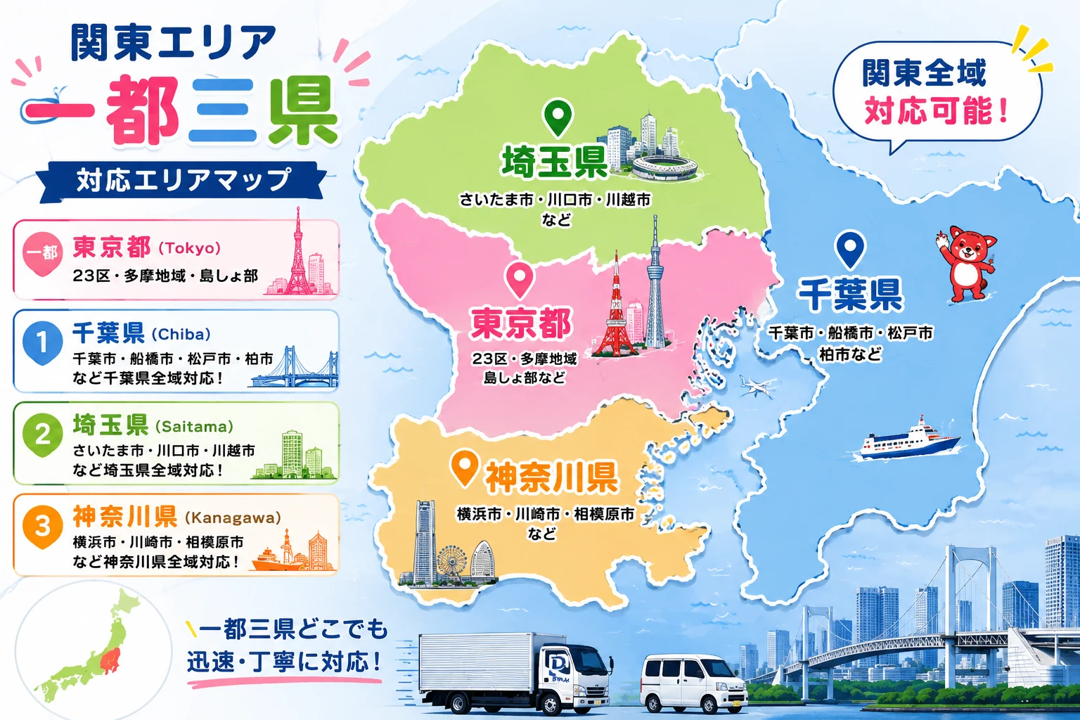 东京及关东一都三县搬家服务区域